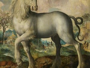 Maerten de Vos: Einhorn, 1572, Öl auf Eichenholz, 137 × 136,5 cm, Staatliche Schlösser, Gärten und Kunstsammlungen Mecklenburg-Vorpommern, Schwerin Maerten de Vos: Einhorn, 1572, Öl auf Eichenholz, 137 × 136,5 cm, Staatliche Schlösser, Gärten und Kunstsammlungen Mecklenburg-Vorpommern, Schwerin