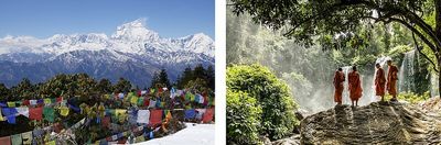 Nepalesische Aussichten und Mönche in Kambodscha