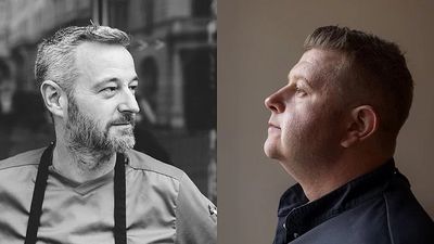 Thomas Scheiblhofer (li.) und Kay Baumgart (re.) servieren beim Food Event im Restaurant Mamesa in Burgeis ein Menü-Arrangement mit insgesamt acht Gängen