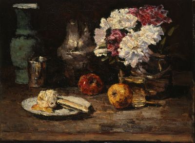 Carl Schuch: Der Rhododendronkorb („Der grüne Krug“), 1886–1894, Öl auf Leinwand