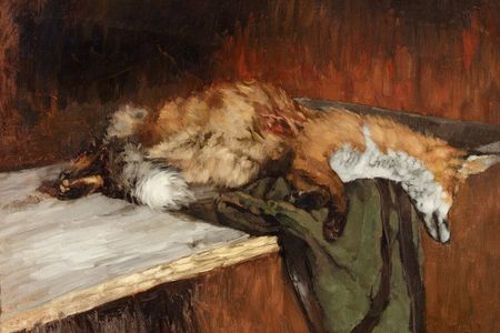 Carl Schuch: Toter Fuchs, 1882 oder 1883, Öl auf Leinwand, 69,5 x 93 cm, Nationalgalerie
