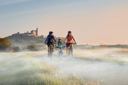 Frühmorgens auf dem Labská stezka – wenn der Nebel noch über den Wiesen liegt und mittelalterliche Burgen aus der Ferne grüßen, beginnt eine der stimmungsvollsten Etappen des tschechischen Elberadwegs
