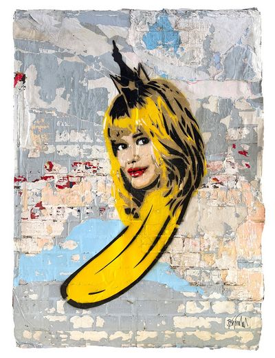 Claudia-Schiffer-Banane, 2026, Spraylack auf Plakatwand