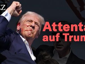 75 Sekunden nachdem er angeschossen wurde steht Donald Trump blutverschmiert auf 75 Sekunden nachdem er angeschossen wurde steht Donald Trump blutverschmiert auf.