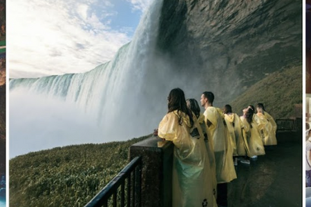 V.l.n.r.: Table Rock Centre mit Blick auf die Niagarafälle, bei Journey Behind the Falls den Wasserfällen ganz nah kommen, neue Attraktion Niagara Takes Flight ab Ende August 2025