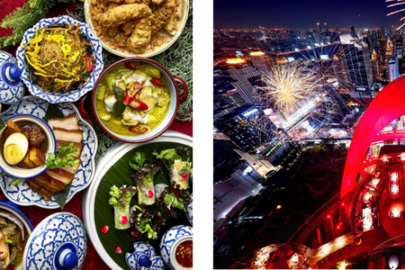Rund um den Jahreswechsel lädt Centara Hotels & Resorts zu besonderen Momenten ein – vom festlichen Weihnachtsbuffet im Centara Grand Hotel Osaka in Japan (li.) bis zum Silvester der Superlative im Centara Grand at CentralWorld in Bangkok mit Blick auf die Skyline der thailändischen Hauptstadt
