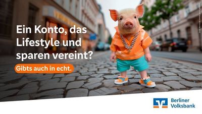 Ein KI-generiertes Ferkel wirbt für ein Girokonto