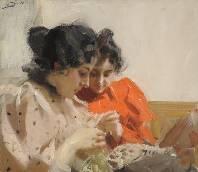 Spitzensaum, 1894, Öl auf Leinwand, 42 x 48 cm, Zornmuseet, Mora
