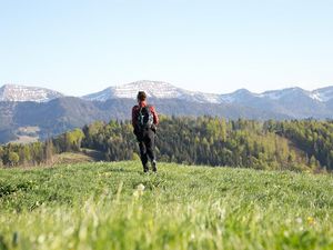 Mit dem Blick gen Berge marschieren Aktive von Haubers Naturresort los. Das Allgäuer Wanderhotel bei Oberstaufen bietet zahlreiche geführte Touren an Mit dem Blick gen Berge marschieren Aktive von Haubers Naturresort los. Das Allgäuer Wanderhotel bei Oberstaufen bietet zahlreiche geführte Touren an