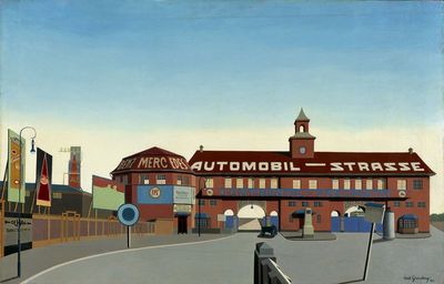 Carl Grossberg, Berlin, AVUS, 1928, Öl auf Sperrholz, 44 x 70 cm, Privatsammlung Süddeutschland