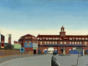 Carl Grossberg, Berlin, AVUS, 1928, Öl auf Sperrholz, 44 x 70 cm, Privatsammlung Süddeutschland Carl Grossberg, Berlin, AVUS, 1928, Öl auf Sperrholz, 44 x 70 cm, Privatsammlung Süddeutschland