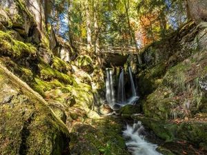 Entlang der rauschenden Alb: Albsteig-Wanderer genießen die Ein- und Ausblicke auf enge Schluchten und weite Schwarzwälder Landschaften gleichermaßen Entlang der rauschenden Alb: Albsteig-Wanderer genießen die Ein- und Ausblicke auf enge Schluchten und weite Schwarzwälder Landschaften gleichermaßen