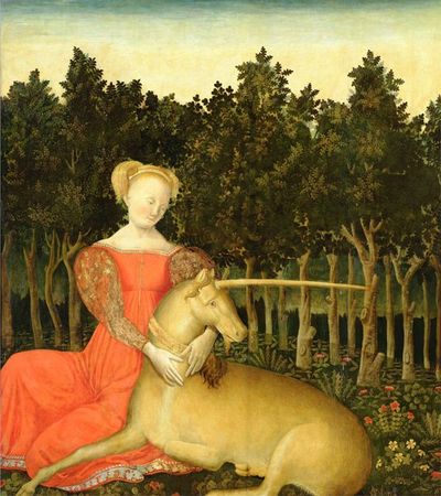 Dario di Giovanni, zugeschr.: Jungfrau mit Einhorn (Portrait der Caterina Corner als Allegorie der Keuschheit), um 1467/68, Keresztény Múzeum / Christliches Museum, Esztergom​