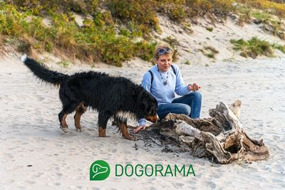 Frau an der Ostsee mit Hund