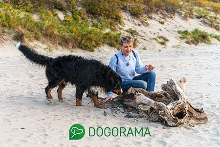 Frau an der Ostsee mit Hund