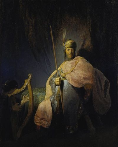 Rembrandt Harmensz. van Rijn: David spielt die Harfe vor Saul, ca. 1630–1631, Städel Museum, Frankfurt am Main, Öl auf Eichenholz