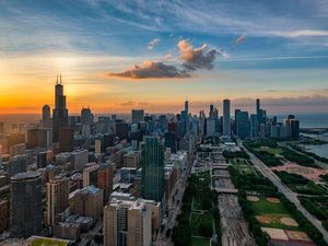 Skyline ueber Grant Park in Chicago Skyline ueber Grant Park in Chicago
