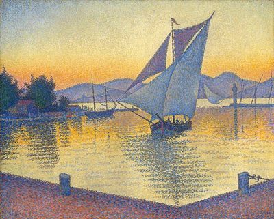 Paul Signac: Der Hafen bei Sonnenuntergang, Opus 236 (Saint-Tropez), 1892, Sammlung Hasso Plattner, Museum Barberini, Potsdam