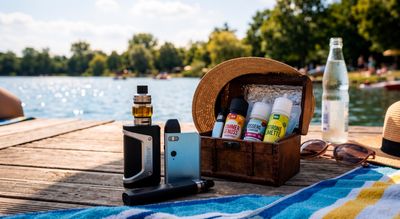 Entspannung am Wasser: Damit der Ausflug an den Badesee ein Genuss bleibt, sollten Vapes und E-Liquids stets griffbereit, aber gut geschützt vor direkter Hitze aufbewahrt werden