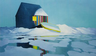 Gerhard Rießbeck Streifenhaus mit Boot Gerhard Rießbeck Streifenhaus mit Boot
