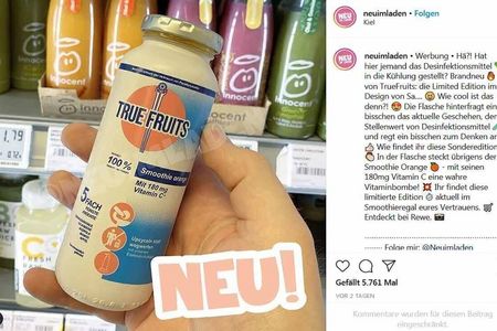 Eine Limited Edition im Sagrotan Look von True Fruits passend zur Corona-Zeit