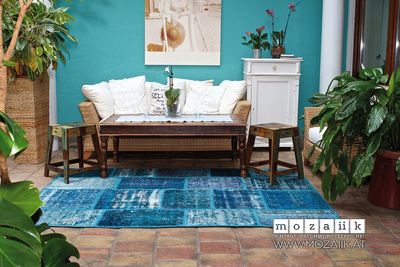 Vntage Teppich Mozaiik Patchwork blau