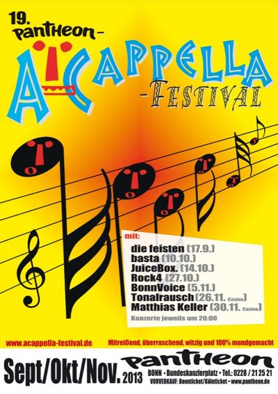 Vokal-Ensembles und Solokuenstler zeigen die ganze Bandbreite eines nach musikalischer Perfektion, Innovation und bestmoeglicher Unterhaltung strebenden Genres.