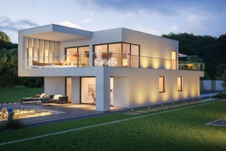 Das abgebildete Architektenhaus ArtA von Kern-Haus ist im eindrucksvollen Bauhausstil gestaltet