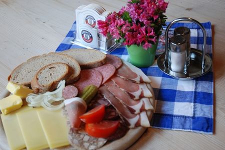 Essen und Trinken Tannheimer Tal Kaese schmackhafte Jause