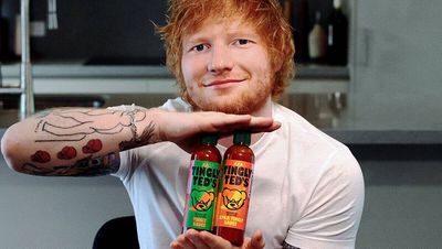 Der eine guckt freundlich, der andere weniger: Ed Sheeran und sein Ketchup-Kumpel
