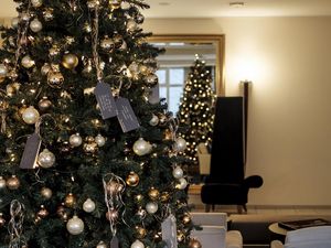 30 Kärtchen hängen am Christbaum, der die Lobby des Hotel Vier Jahreszeiten Starnberg in Oberbayern ziert. Darauf stehen Weihnachtswünsche von Wohngruppen der Tabaluga Kinderstiftung, die Hotelgäste per Spende erfüllen können 30 Kärtchen hängen am Christbaum, der die Lobby des Hotel Vier Jahreszeiten Starnberg in Oberbayern ziert. Darauf stehen Weihnachtswünsche von Wohngruppen der Tabaluga Kinderstiftung, die Hotelgäste per Spende erfüllen können