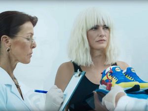 Mit Atomic Blonde Peruecke und bunten Lidl Sneakern wird die Geheimagentin zur LidlMitarbeiterin Mit Atomic Blonde Peruecke und bunten Lidl Sneakern wird die Geheimagentin zur LidlMitarbeiterin
