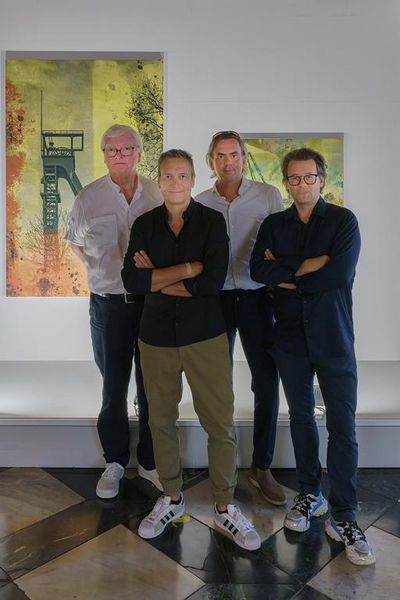 Bodo Hombach, Vorstandsvorsitzender Brost-Stiftung, Dieter Nuhr, Boris Berger, Vorstand Brost-Stiftung, Dirk Geuer, Galerist