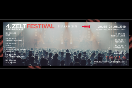 Hochkarätige Kuenstler wie Andreas Bourani, Nena, Midnight Oil, Namika, Joris & Co. auf dem 4. ZELTFESTIVAL RHEIN-NECKAR