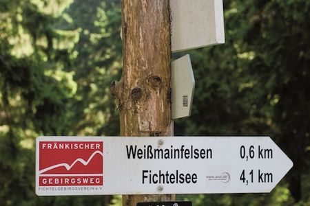 Reisen Wegweiser mit Wanderer