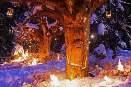 Eine mystische Stimmung erleben Besucher der Waldweihnacht in Schweinhuett Bayerischer Wald in der Naehe des Bodenmaiser Hofs