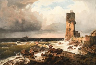 Andreas Achenbach - Große Marine mit Leuchtturm