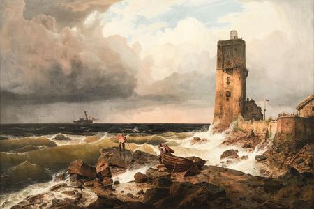 Andreas Achenbach - Große Marine mit Leuchtturm
