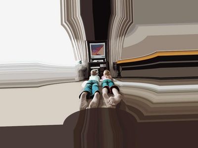 Kinder, die Playstation oder Computer Games spielen, und Jugendliche die vertieft in die Musik ihrer MP-3 Player und auf die Bildschirme ihrer Laptops schauen bekommen die reale Welt nicht mehr mit