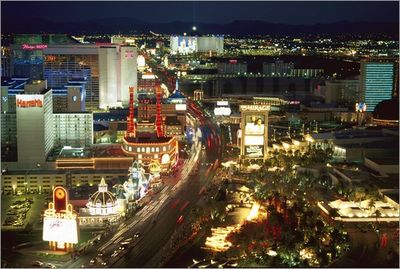 Nighttime aerial view of the Las Vegas