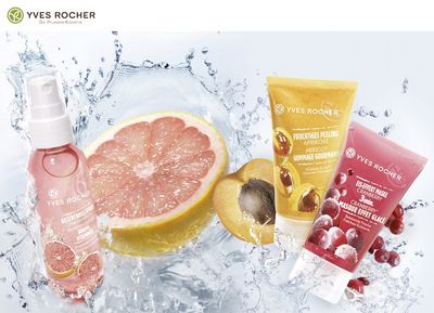 Eis-Effekt Maske Cranberry belebendes Spray Pink Grapefruit fruchtiges Peeling Aprikose