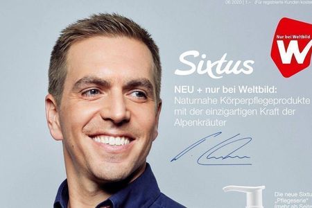 Philipp Lahm wirbt mit seinem Gesicht fuer die Sixtus-Weltbild-Kooperation