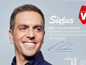 Philipp Lahm wirbt mit seinem Gesicht fuer die Sixtus-Weltbild-Kooperation