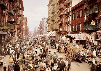 Mulberry Street. The heart of the Italian district on the Lower East Side and, at the time, one of the most crowded places on Earth, 1900