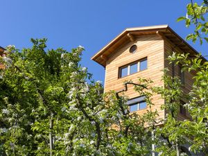 Inmitten von Apfelbäumen ist das Gästehaus des Greiterhofs in Lana ein echter Blickfang. Unter anderem aufgrund seiner Massivholzbauweise erfüllt es die Anforderungen für einen 4-Blumen-Hof der Südtiroler Qualitätsmarke „Roter Hahn“ Inmitten von Apfelbäumen ist das Gästehaus des Greiterhofs in Lana ein echter Blickfang. Unter anderem aufgrund seiner Massivholzbauweise erfüllt es die Anforderungen für einen 4-Blumen-Hof der Südtiroler Qualitätsmarke „Roter Hahn“