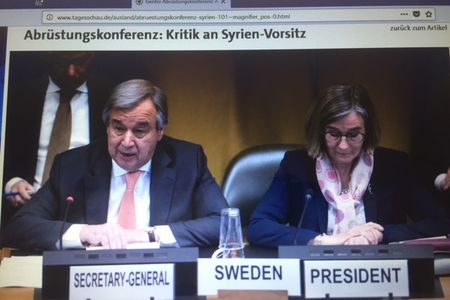 Die Staaten der Abrüstungskonferenz wechseln sich in alphabetischer Reihenfolge mit dem Vorsitz ab. Nach Schweden und der Schweiz ist nun Syrien dran