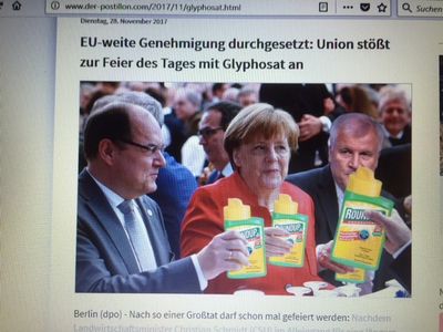 Der Vogel, Tier, Mensch und Bienenmoerder hat im Auftrag von Monsanto und Bayer dafuer gesorgt dass sie uns weiter mit Glyphosat vergiften duerfen