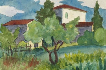 Ausstellung Hermann Hesse, Gehoeft mit roten Daechern