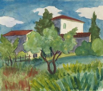 Ausstellung Hermann Hesse, Gehoeft mit roten Daechern