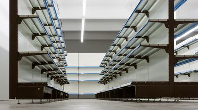 Für ihre erste Einzelausstellung in der Galerie Crone hat das Künstlerkollektiv FORT dieses Bild in einer raumgreifenden Installation festgehalten. Die gesamte Einrichtung einer insolventen Schlecker-Filiale aus Berlin Prenzlauer Berg wurde abgebaut und im Obergeschoss der Galerie in modifizierter Form neu zusammengesetzt. Die Außenwände des Schlecker-Inventars fügen sich zu einem monumentalen Kubus, der mit einer Fläche von etwa zwölf mal sechs Metern einen eigenen Raum im Galerieraum bildet.
